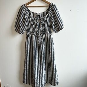 Universal Thread XS Puff Sleeve Navy and White Striped Midi Dress